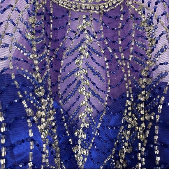 Juliet Blue Halter Sequin Formal Cocktail Dress w/ shawl sz 2XL Blue Purple - Picture 5 of 14